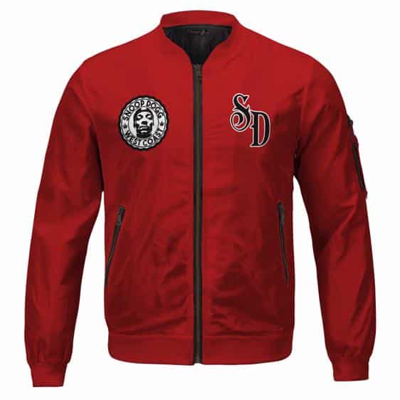 west coast hip hop icon snoop dogg red letterman jacket