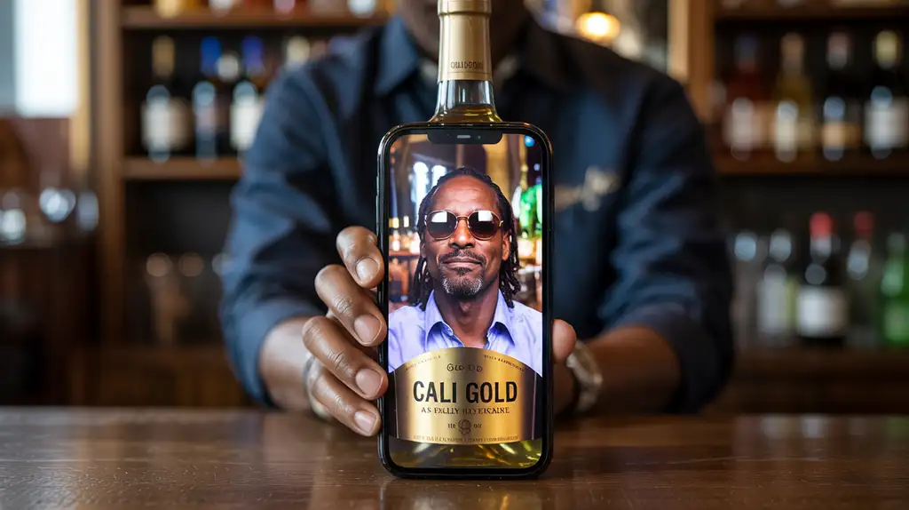 The 19 Crimes app bringing Snoop to life from the bottle Smartphone displaying the AR experience of Snoop Dogg from the Cali Gold wine label
