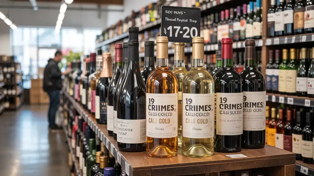 Retail display of Snoop Dogg's 19 Crimes Cali Gold sparkling wine