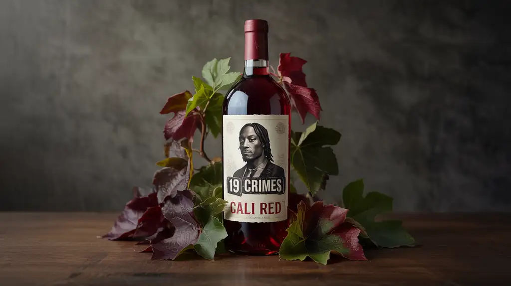 The flagship 19 Crimes Cali Red that started Snoop’s wine journey Close-up of 19 Crimes Snoop Dogg Cali Red bottle showing the distinctive label with Snoop's image