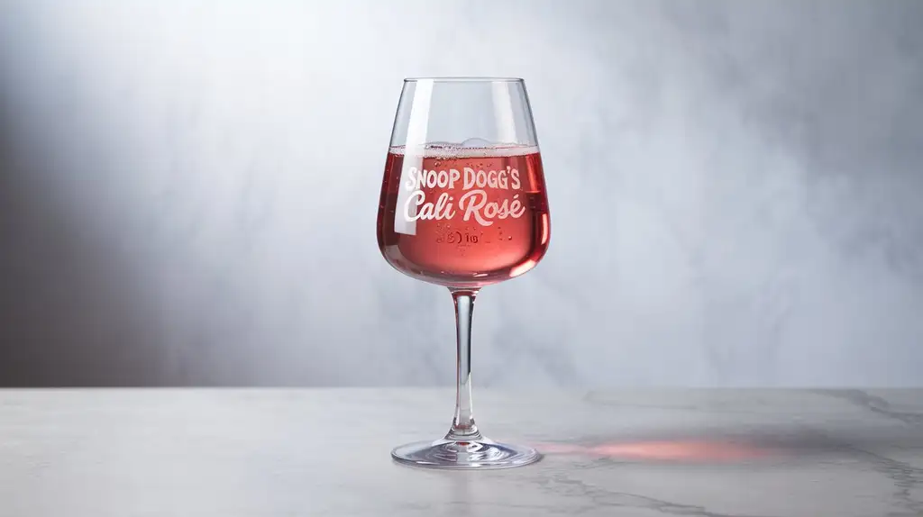 The vibrant pink hue and refreshing berry flavors make for an easy-drinking experience Glass of Snoop Dogg's Cali Rosé wine showing its vibrant pink color