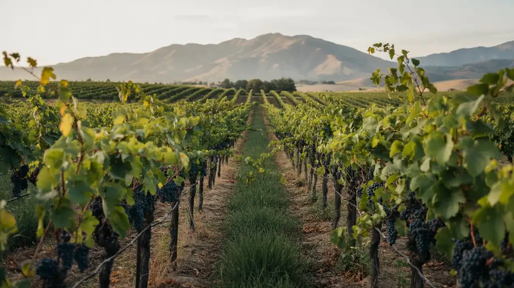 The sun-drenched California vineyards that produce Cali Red California vineyard where Cali Red grapes are grown