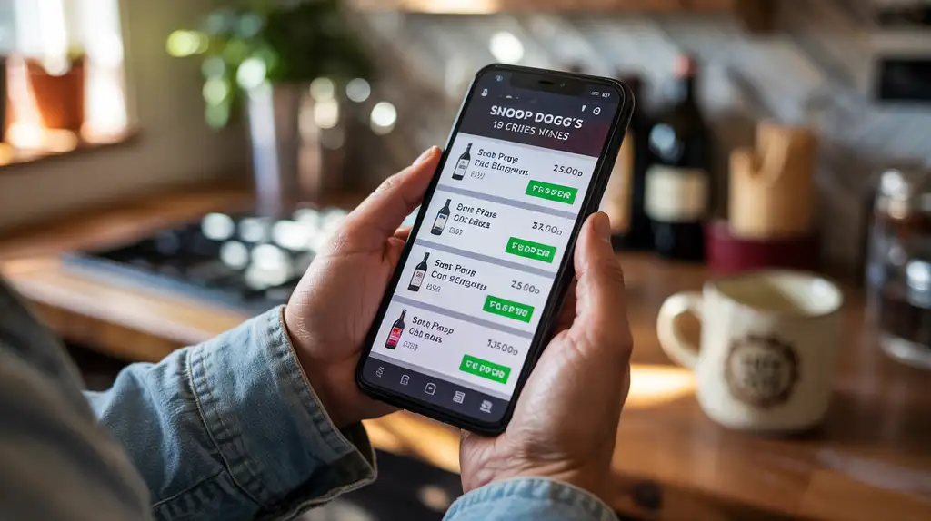 Comparing prices for Snoop Dogg’s 19 Crimes wines across different local retailers Person comparing Snoop Dogg wine prices on smartphone