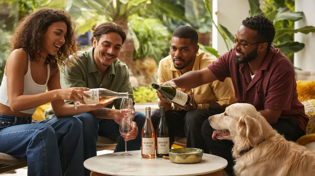 Snoop Dogg wines appeal to diverse audiences beyond traditional wine consumers Diverse group of young adults enjoying Snoop Dogg wines at a casual gathering