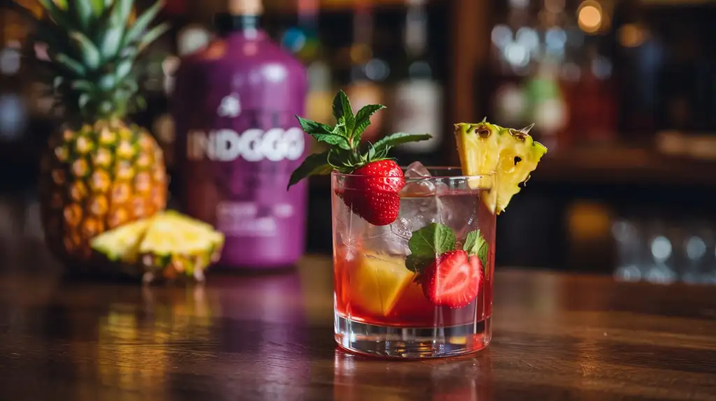 The Remix cocktail showcases INDOGGO’s unique strawberry-infused profile The Remix cocktail made with INDOGGO gin, pineapple juice and garnishes