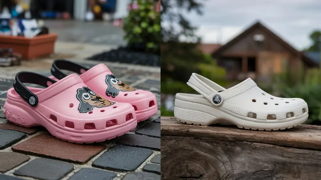 Comparing Skechers x Snoop Dogg clogs with traditional Crocs Side-by-side comparison of Skechers x Snoop Dogg foam clogs and classic Crocs