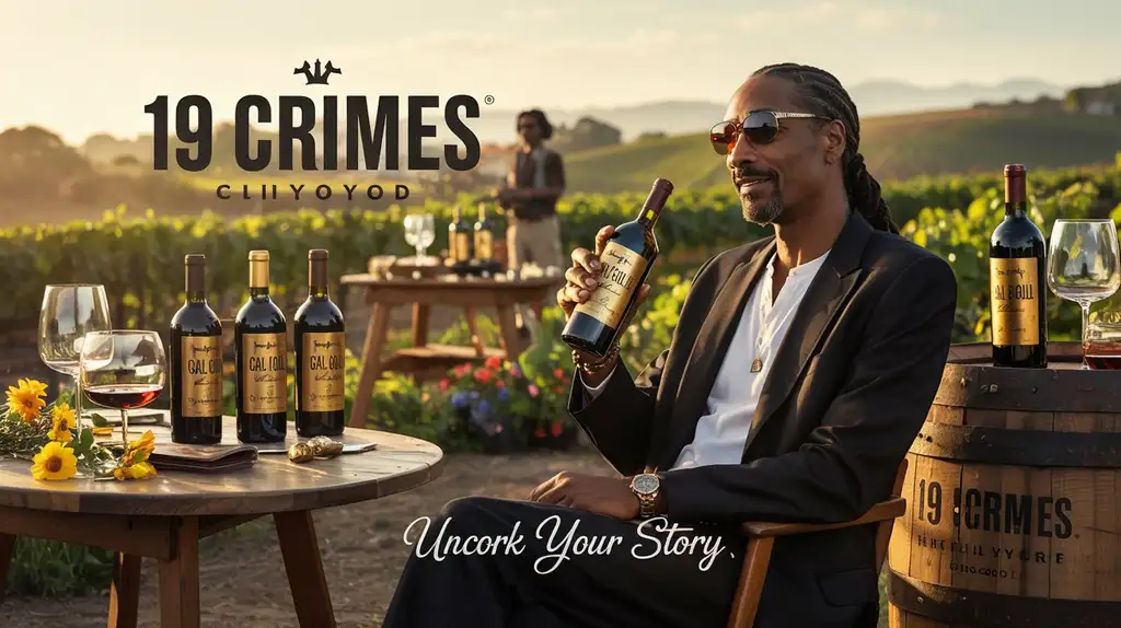 Snoop Dogg with 19 Crimes wine collection featuring Cali Gold