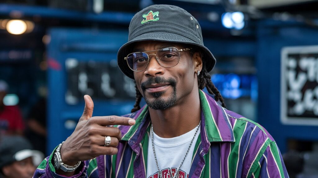 Snoop Dogg wearing bucket hat in classic 90s music video