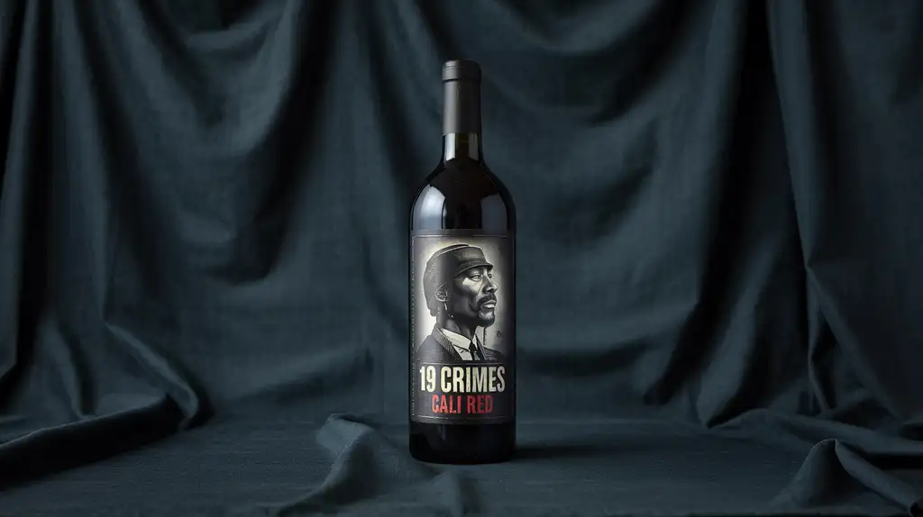 The iconic Cali Red bottle featuring Snoop Dogg’s likeness Bottle of Snoop Dogg's 19 Crimes Cali Red wine featuring Snoop's image on the label