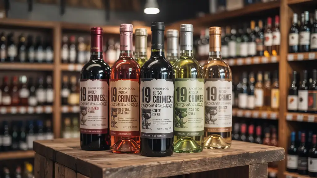 Snoop Dogg’s 19 Crimes wine collection on display at a local retailer Collection of Snoop Dogg 19 Crimes wine bottles displayed in a liquor store