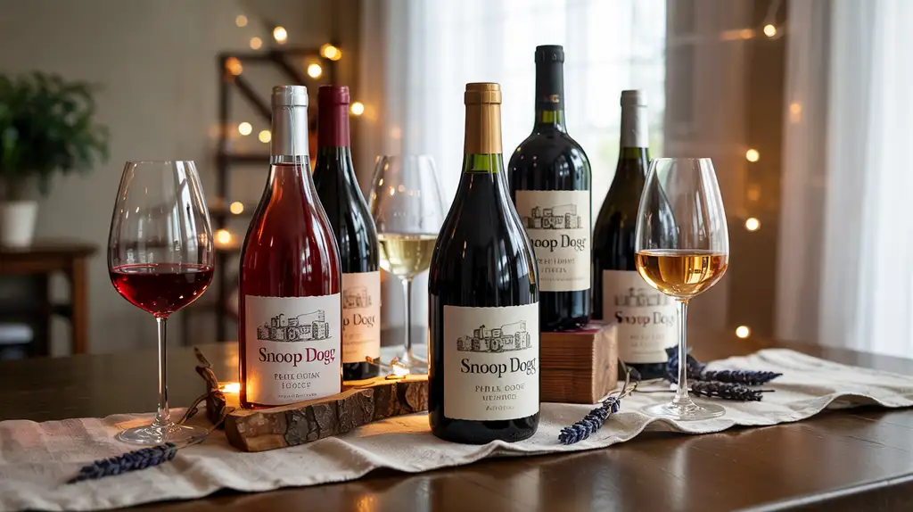 Tasting the diverse flavors across the Snoop Dogg wine portfolio Various Snoop Dogg wines being poured for tasting with proper wine glasses