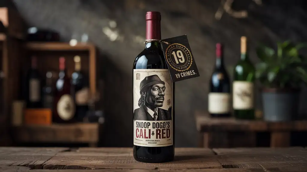 The iconic 19 Crimes Cali Red featuring Snoop Dogg’s label Bottle of Snoop Dogg's 19 Crimes Cali Red wine with distinctive label
