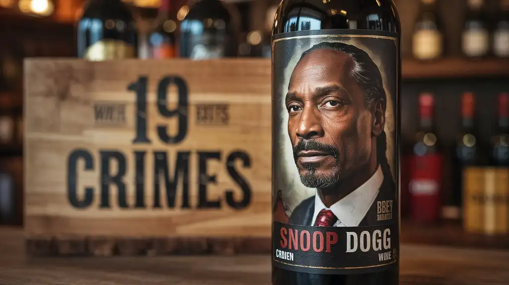 The flagship wine that launched the collaboration in 2020 19 Crimes Snoop Dogg Cali Red wine bottle showing interactive AR label