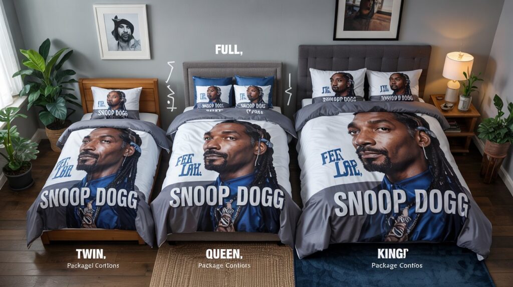 Size guide for official Snoop Dogg bedding collections