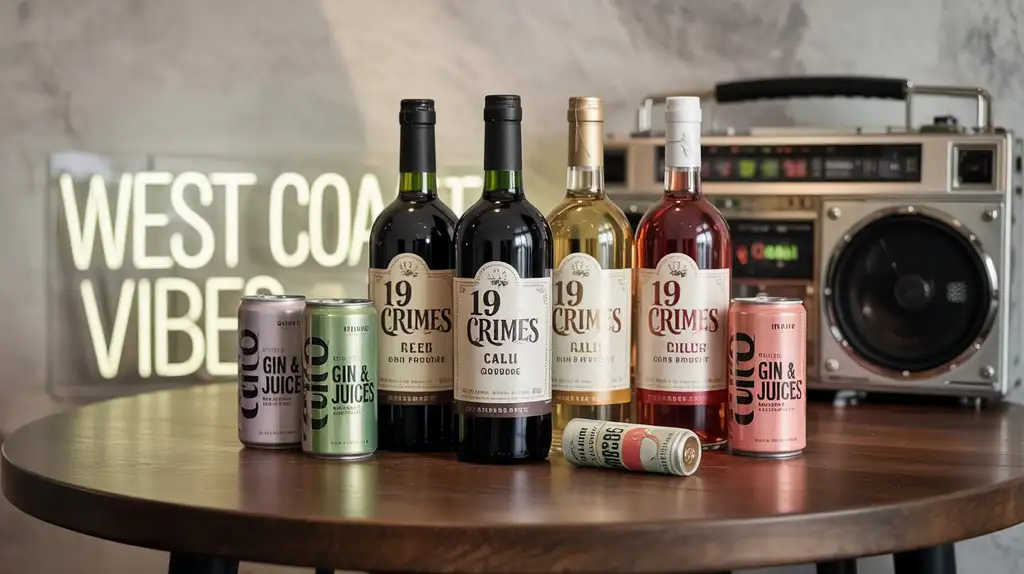 The complete lineup of Snoop Dogg’s drink collaborations Collection of Snoop Dogg's signature beverage products including 19 Crimes wine bottles and Gin & Juice cans