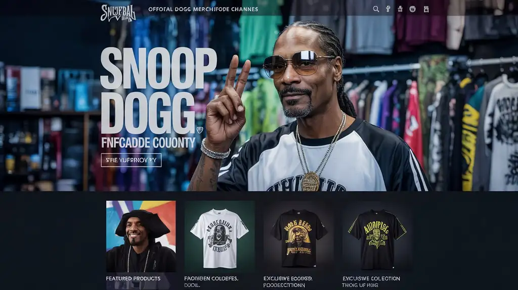 The official SnoopDoggShop.com website featuring authentic merchandise Screenshot of the official Snoop Dogg merchandise website storefront