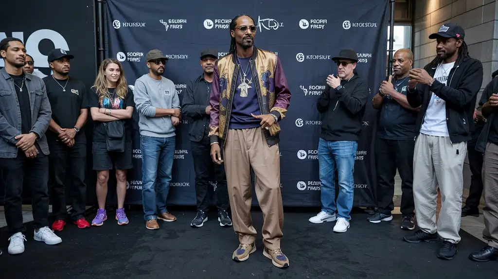 Snoop Dogg showcasing his iconic footwear style at a public event Snoop Dogg wearing signature footwear at a public appearance