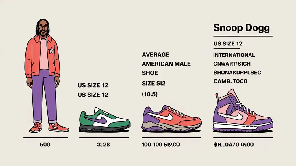 Visual comparison of Snoop’s size 12 to average male shoe sizes Chart comparing Snoop Dogg's shoe size to average male sizes