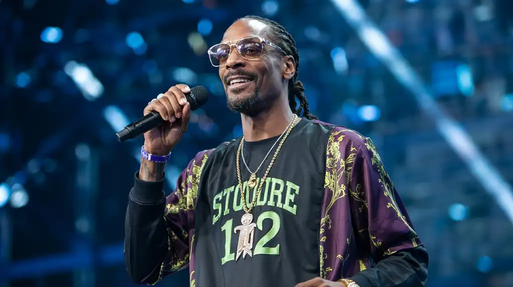Snoop Dogg performing in his characteristic size 12 footwear Snoop Dogg showcasing his size 12 footwear during a performance