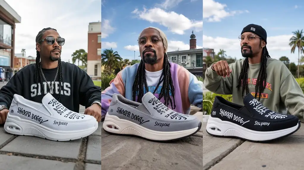 Next Episode, Rhine-Stoned, and Double G models compared Side-by-side comparison of three Snoop Dogg Skechers Slip-In models