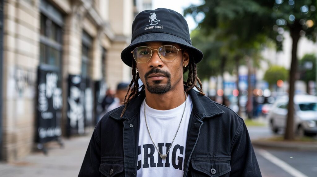 Modern streetwear outfit featuring Snoop Dogg bucket hat