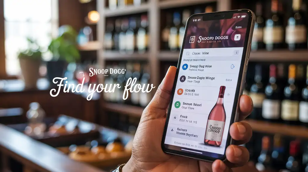 Smartphone showing search results for Snoop Dogg wine on a wine finder app