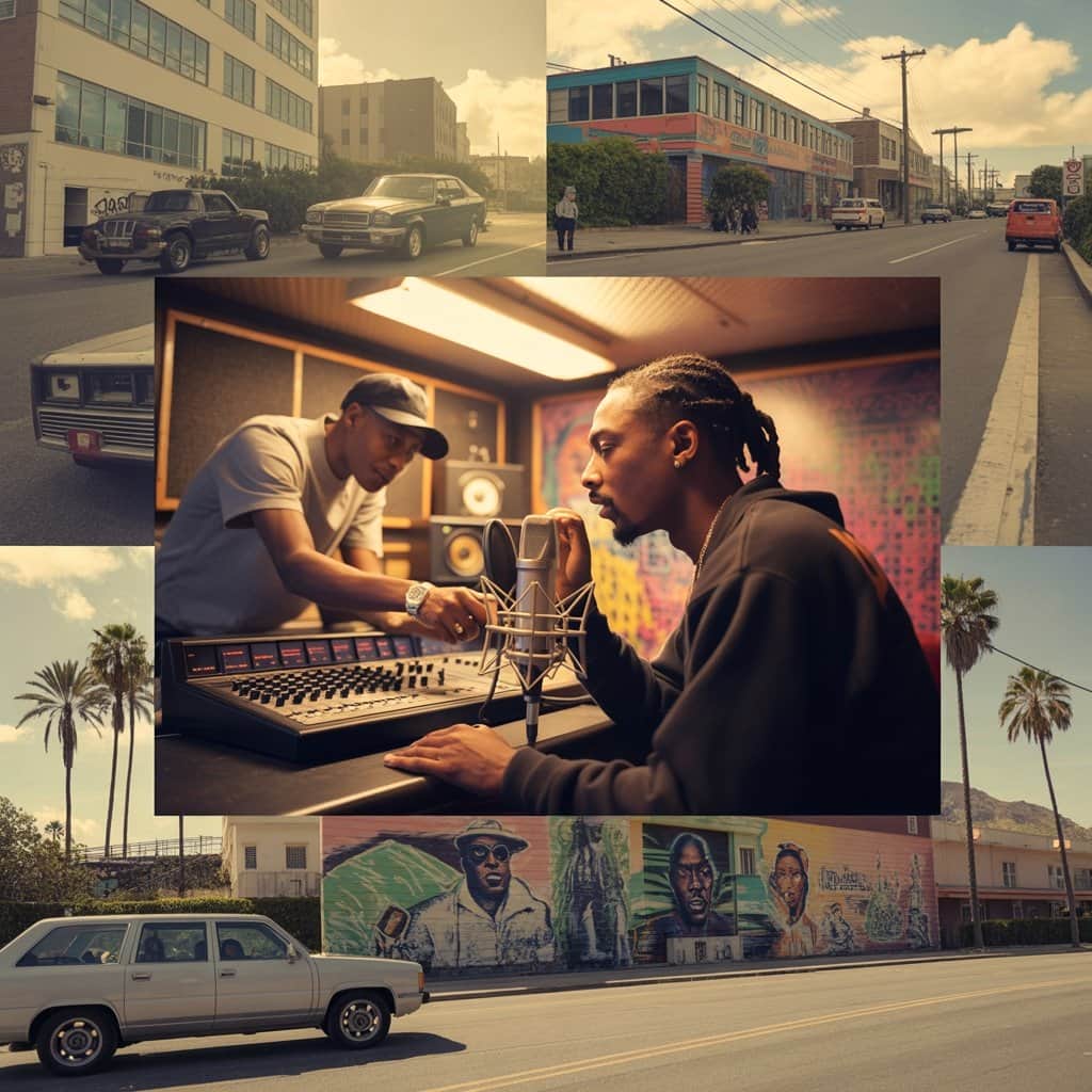The 1990s West Coast hip-hop scene where Snoop Dogg rose to fame with Shante by his side Vintage photo representing 1990s West Coast hip-hop scene