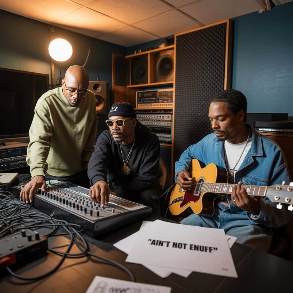 213 hip-hop group in early recording studio session
