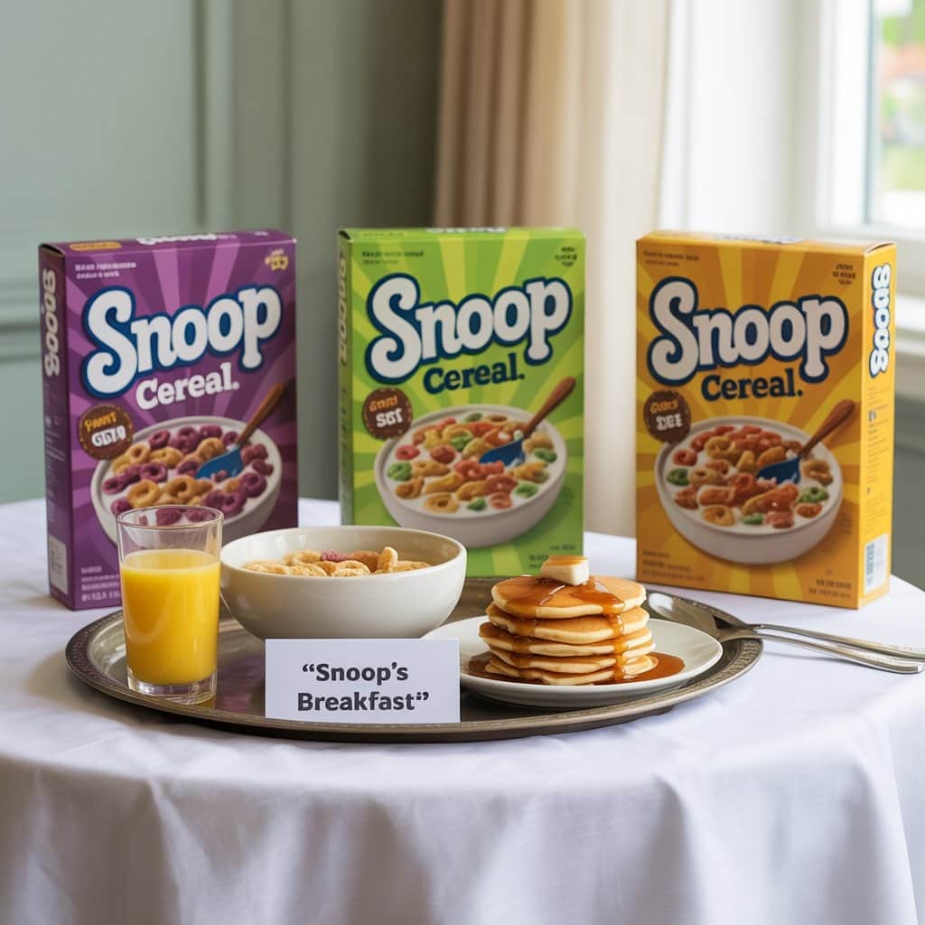 Snoop Dogg cereal varieties displayed on breakfast table