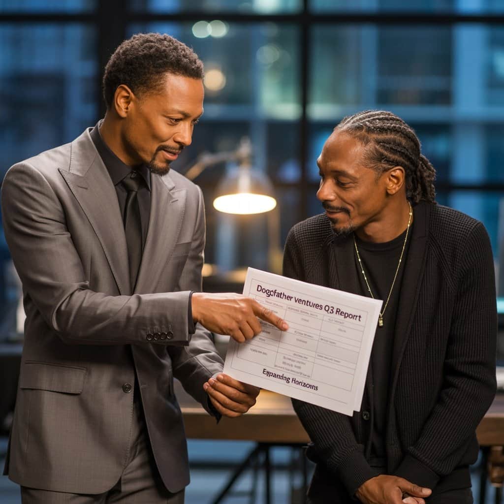 Bing Worthington Jr. and Snoop Dogg during a business meeting