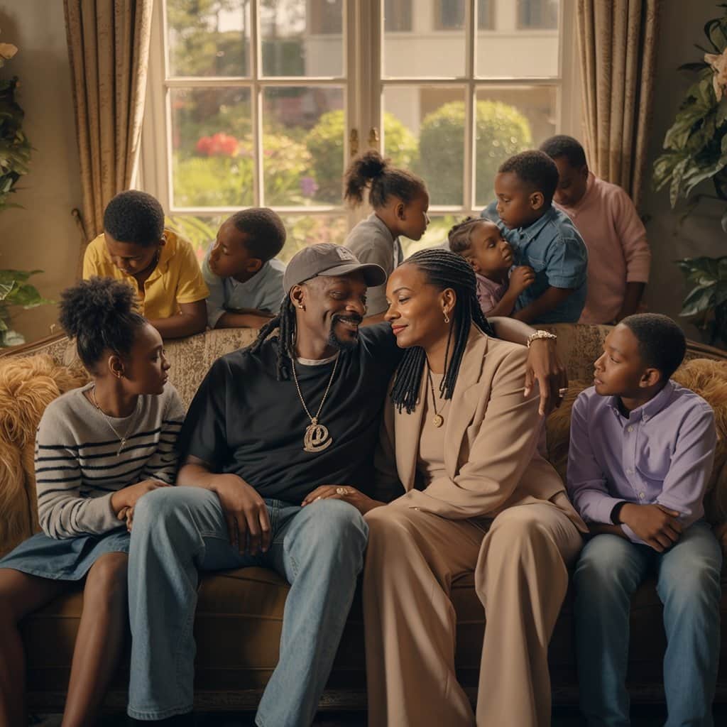 Three generations of the Broadus family celebrating together Large multi-generational family gathering