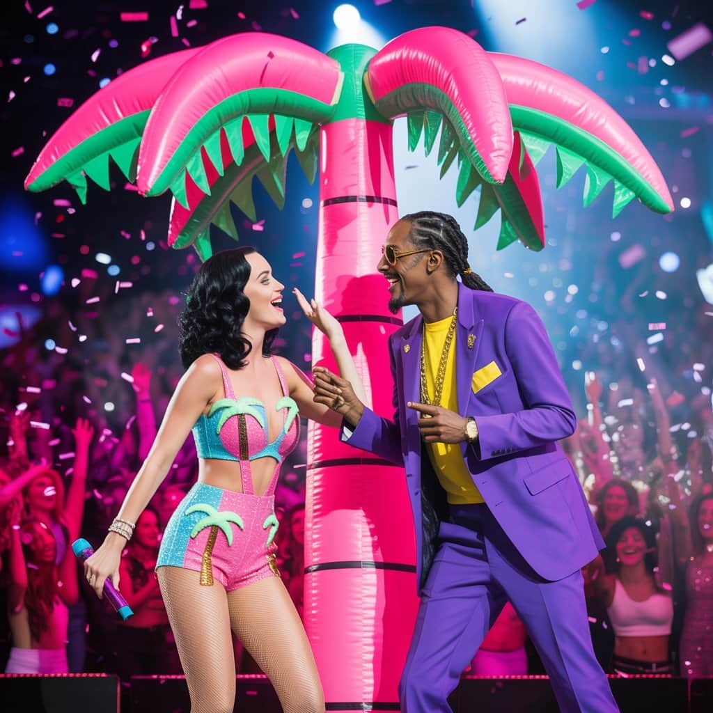 Katy Perry and Snoop Dogg during a California Gurls performance Katy Perry and Snoop Dogg performing California Gurls