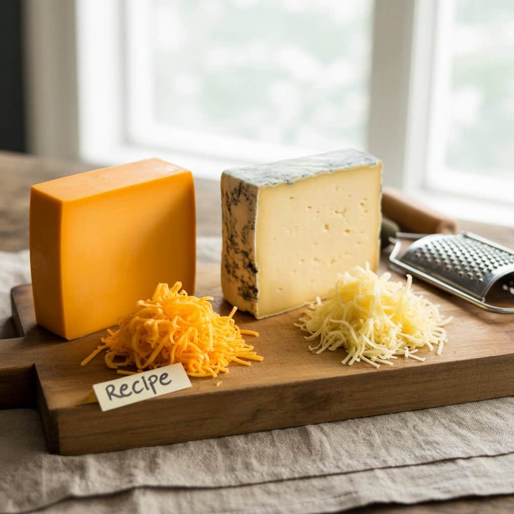 The right cheese blend makes all the difference Sharp cheddar and Colby Jack cheese blocks with grated cheese