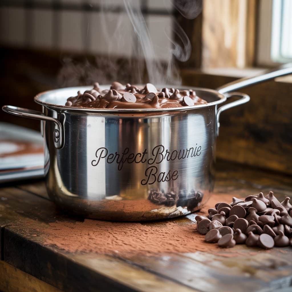 Milk chocolate chips melting in a double boiler for Snoop Dogg's brownie recipe