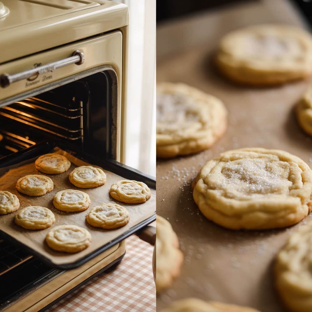 Watch for golden edges while centers remain soft for the ideal Rolls Royce texture Cookies baking in oven showing perfect golden-brown edges