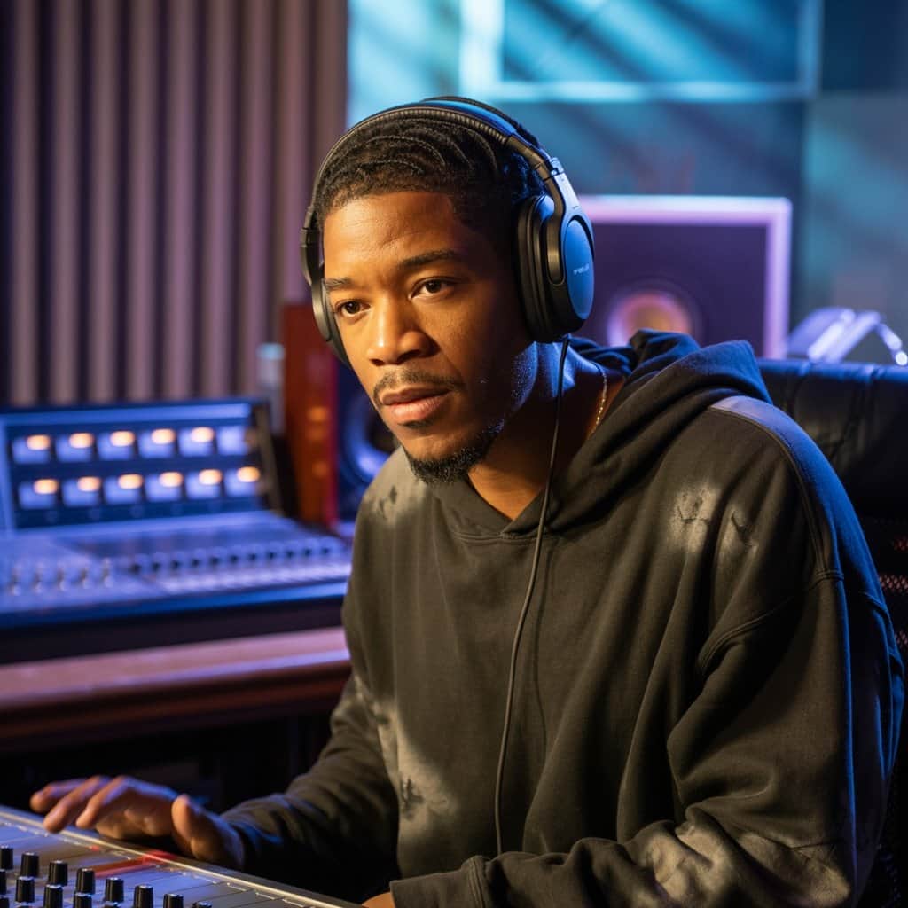 Snoop Dogg’s eldest son Cordé working on his latest musical project Cordé Broadus recording music in a professional studio