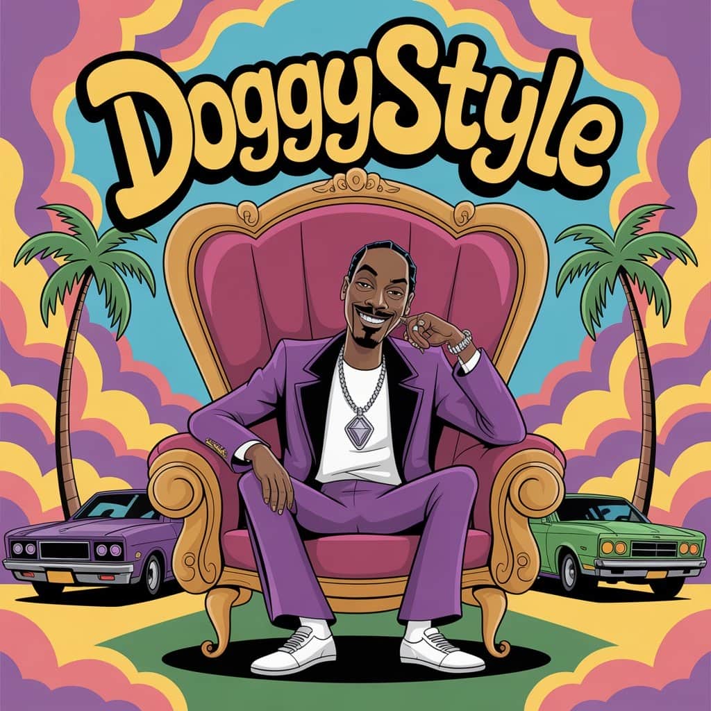 The groundbreaking debut that established Snoop Dogg as hip-hop royalty Snoop Dogg's Doggystyle album cover featuring iconic cartoon-style artwork
