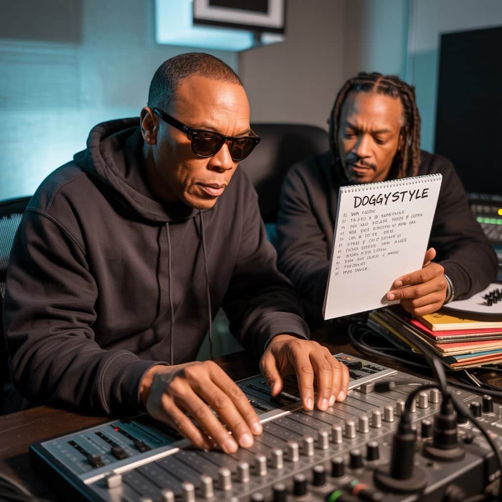 Behind the scenes of a hip-hop masterpiece Dr. Dre and Snoop Dogg working on Doggystyle album