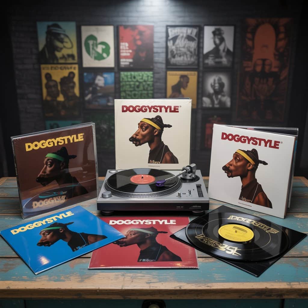 Original and anniversary vinyl editions of the iconic Doggystyle album Various vinyl editions of Snoop Dogg's Doggystyle album