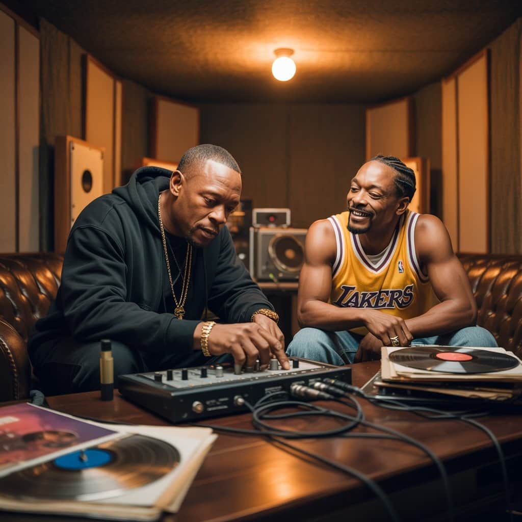 History in the making: The dynamic duo that revolutionized West Coast hip-hop Dr. Dre and Snoop Dogg working together in a recording studio during the 1990s