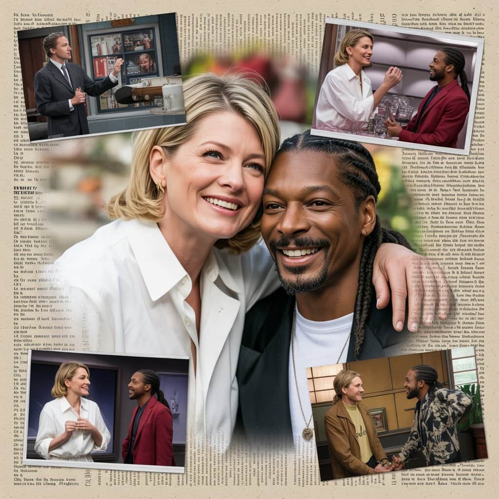 Early television collaborations that established their iconic partnership Collage of early Martha Stewart and Snoop Dogg television appearances together