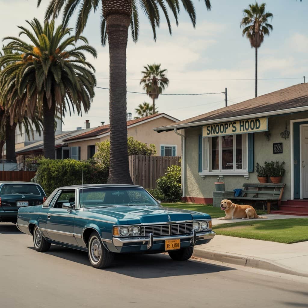 The Eastside Long Beach streets where Snoop Dogg grew up and developed his distinctive style Street view of Eastside Long Beach showing palm trees and residential area