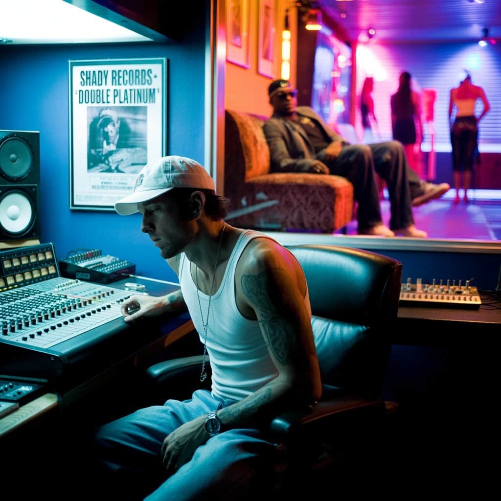 Split image of Eminem and Snoop Dogg during their separate career phases