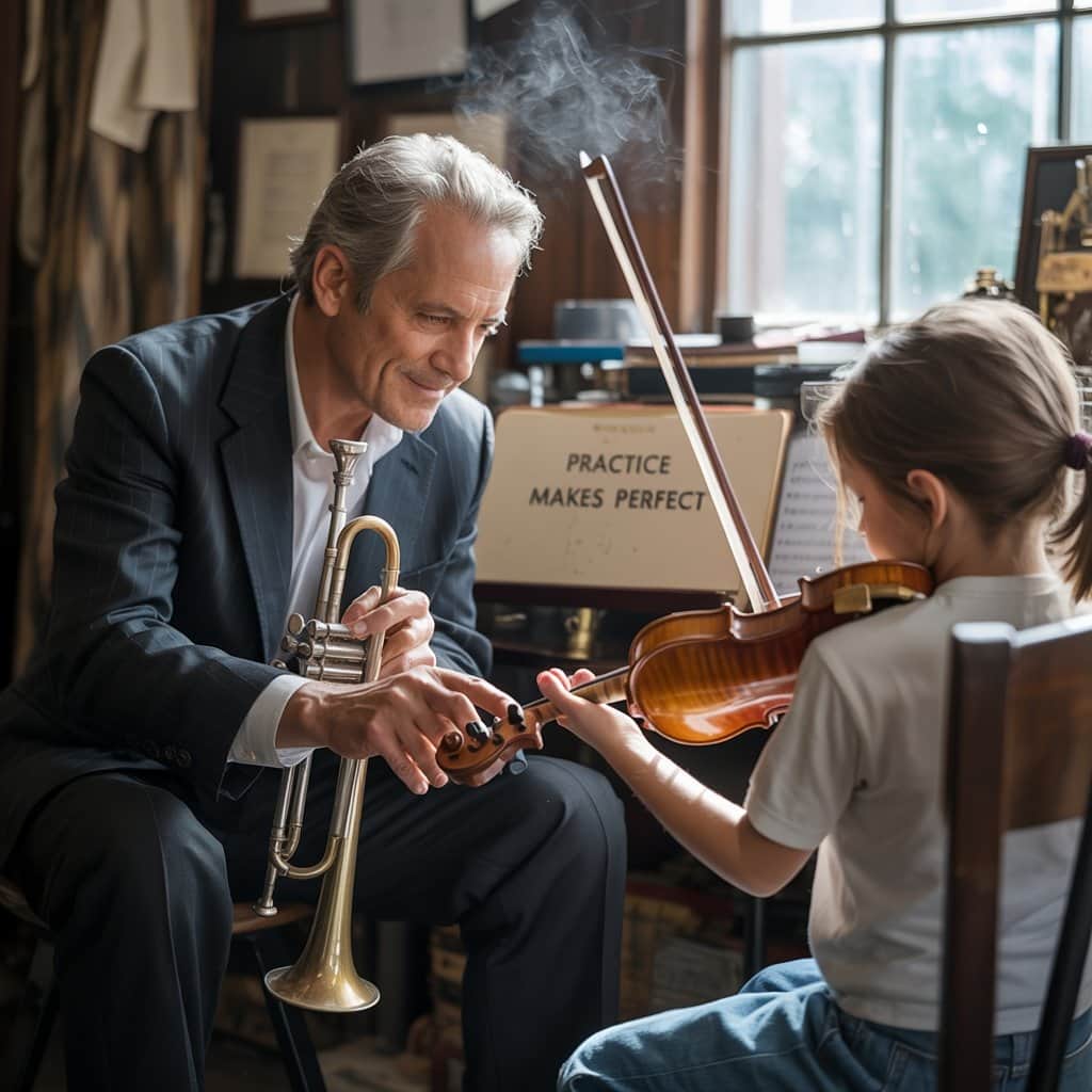 The mentor-student dynamic that extends far beyond studio collaborations Two musicians in conversation, representing mentorship in the music industry