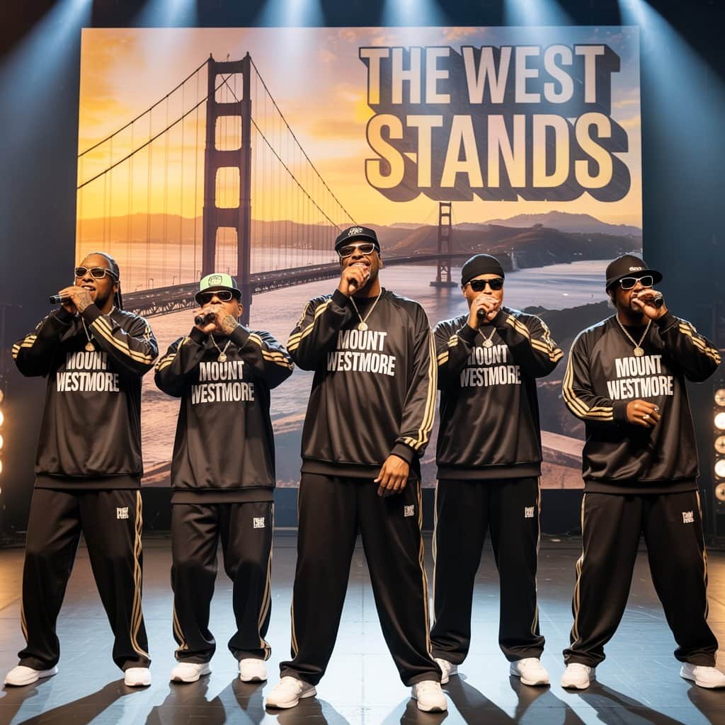 Mount Westmore supergroup performing together on stage