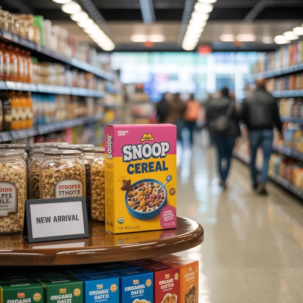 Find Snoop’s cereals at your local grocery store Snoop Dogg cereal displayed in grocery store aisle