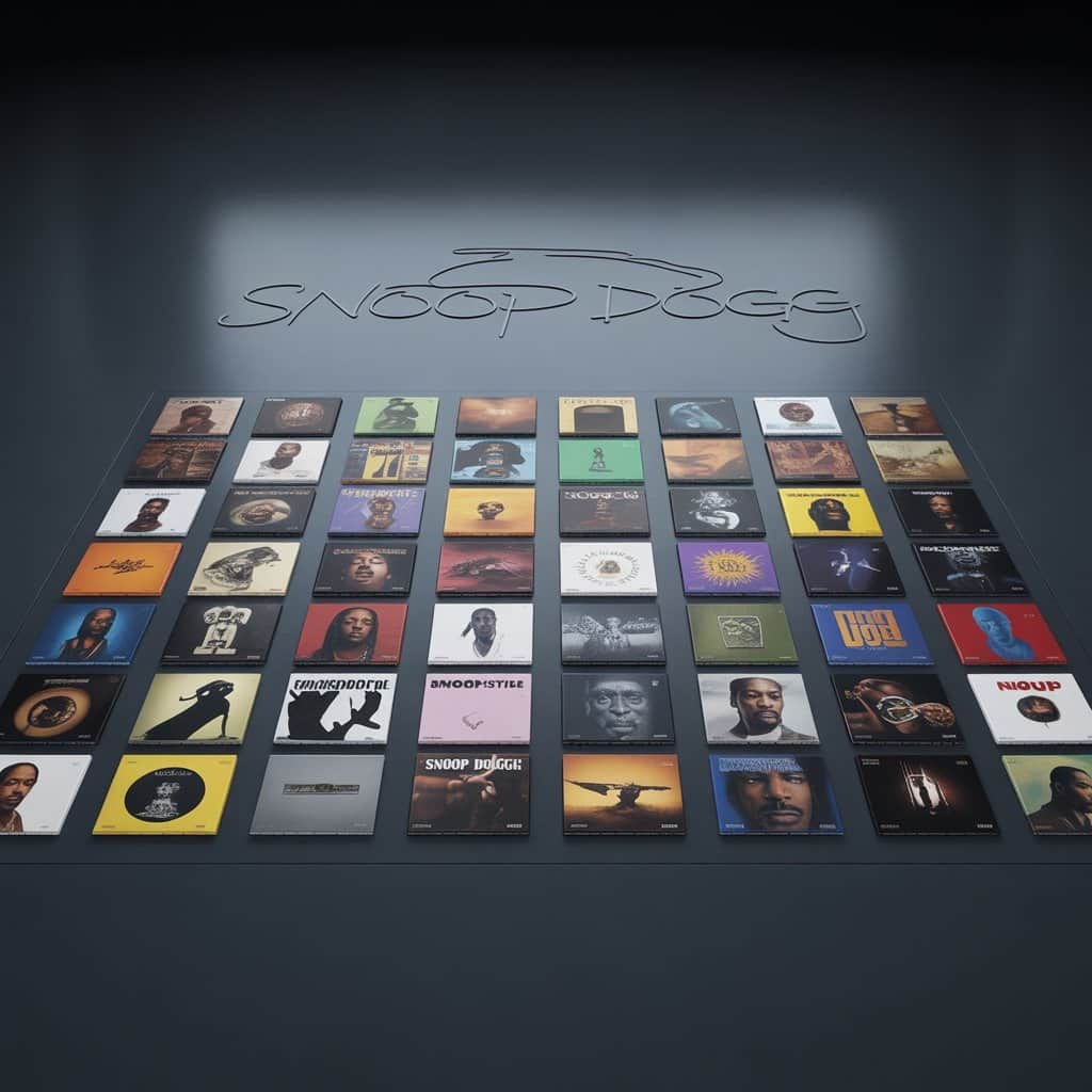 Collection of Snoop Dogg album covers from different eras