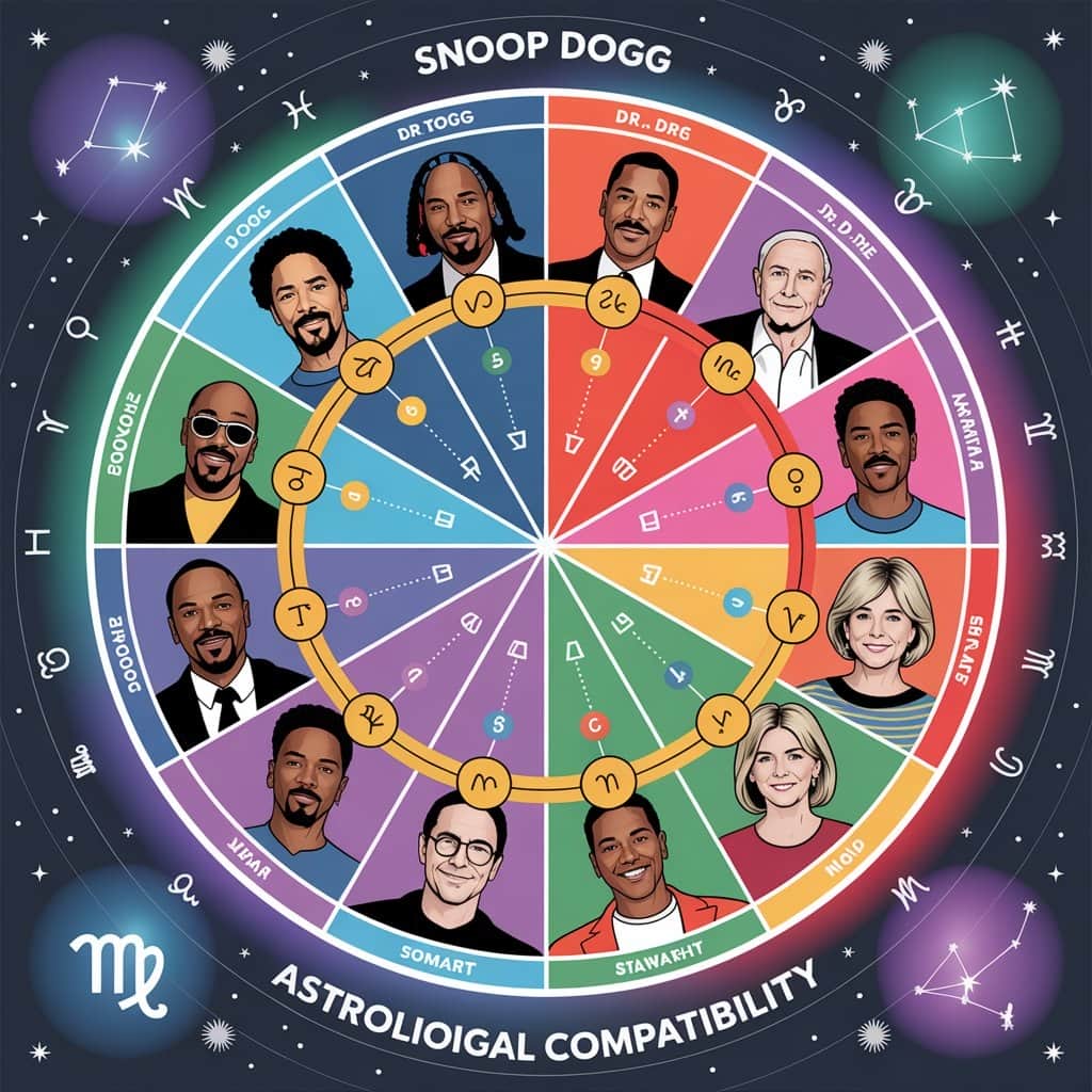 How the stars align in his legendary partnerships Zodiac compatibility chart showing Snoop's connections with key collaborators