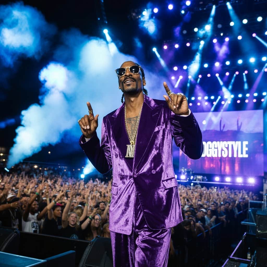 The legendary rapper who transformed hip-hop culture over three decades Snoop Dogg performing on stage with microphone, showcasing his iconic style