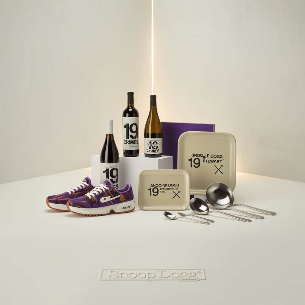 From wine to sneakers – how strategic partnerships build wealth Collage of Snoop Dogg brand partnerships and products